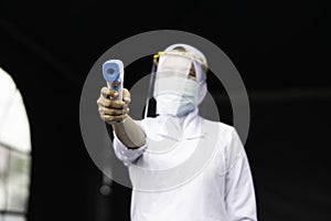Female frontliner performing her tasks during the coronavirus pandemic.