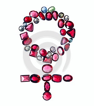 Female gender sign of colorful jewels.