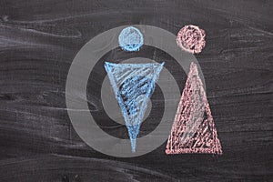 The female gender symbol is equal to the male concept of gender equality. Chalk Board. Copy space