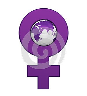 Female Gender Symbol with Globe Women`s International Day Concept
