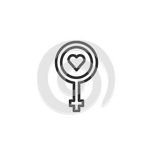 Female gender symbol with heart line icon