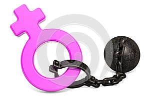 Female gender symbol with prison shackle, 3D rendering