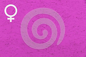 Female gender symbol Venus sign over pink uneven texture background.