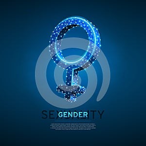 Female gender symbol Wireframe digital 3d illustration Low poly women sexuality Abstract Vector polygonal neon LGBT sign