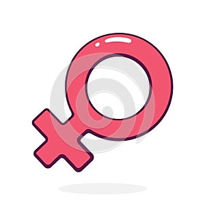 Female Gender Symbol. Woman icon. Vector illustration. Hand drawn cartoon clip art with outline