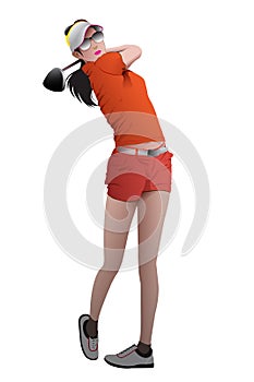 female golfer swing, golf in the evening