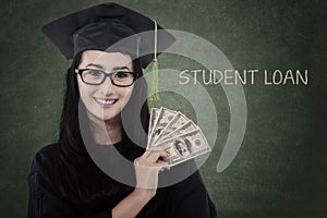 Female graduate student get money for loan