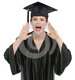 Female graduation student shouting