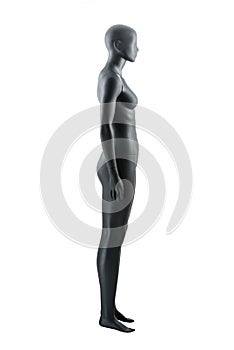 Female gray athletic mannequin doll or store display dummy isolated