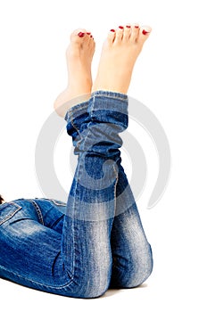 Female groomed legs in jeans