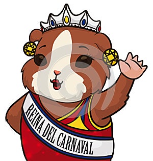 Female Guinea Pig as Blacks and Whites` Carnival Queen, Vector Illustration