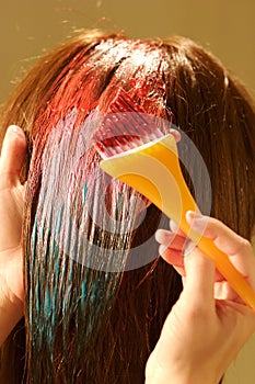 Female hair coloring at a salon photo