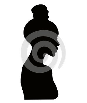 Female hairstyle bump. Woman profile with hair in a bun, black silhouette. Girl with a modern hairstyle.