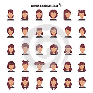Female hairstyle cartoon,monochrom icons in set collection for design. Stylish haircut vector symbol stock web
