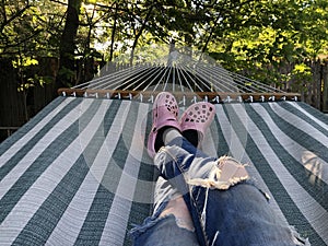 Female in hammock only legs