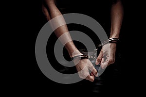 Female hand chain trafficking concept with black background