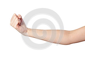 Female hand with a clenched fist isolated