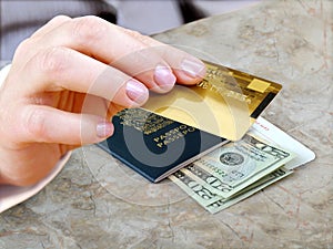 Female hand with credit card