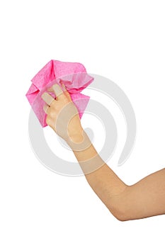 Female hand dusting pink rag