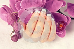 Female hand with french manicure