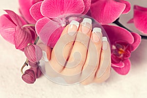 Female hand with french manicure