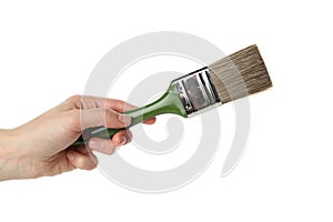 Female hand hold paint brush, isolated on white