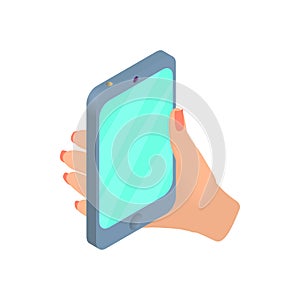 Female hand holding cellular phone icon