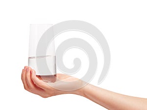 Female hand holding clean drinking glass with water