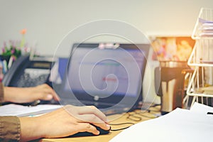 Female hand holding computer mouse for office work, Business con