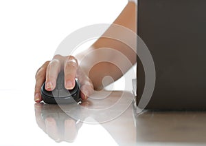 Female hand holding computer wireless mouse