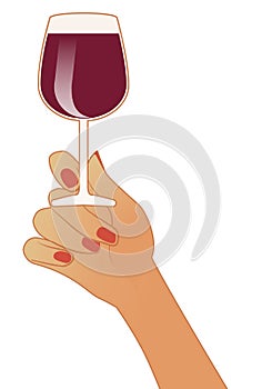 Female hand holding a glass of red wine isolated on white background