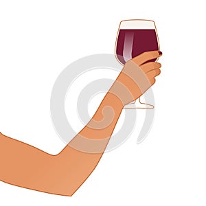 Female hand holding a glass of red wine isolated on white background