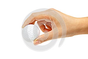 Female hand holding golf ball