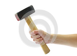 Female hand holding a hammer isolated on white transparent background