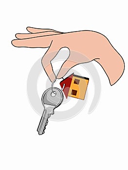 Female hand holding key house illustration