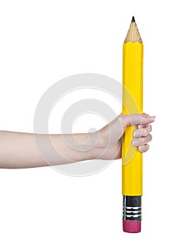 Female hand holding over sized pen