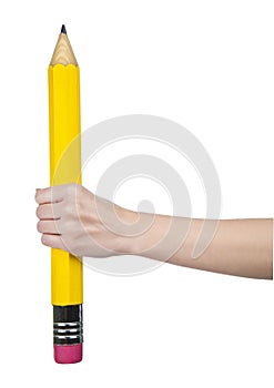 Female hand holding over sized pen