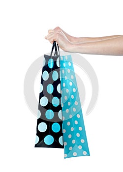 Female hand holding shopping bags