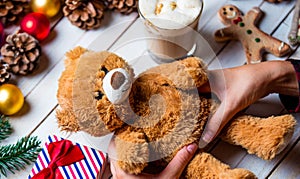 Female hand holding a teddy bear