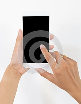 Female hand holding a white cell phone