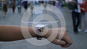 Female hand with hologram Multiplier