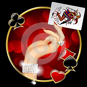 Female Hand with Joker playing card