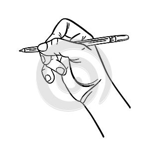 FEMALE HAND WITH PEN In Sketch Style Vector Illustration Set