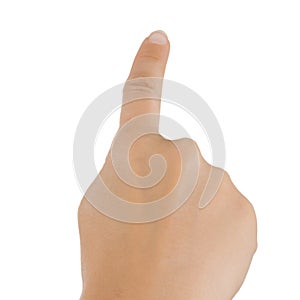 Female Hand Pointing or Simulating Pressing a Button Gesture of