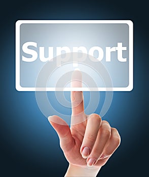 Female hand pushing support button