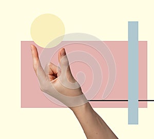 Female hand showing abstract gesture,  on white background. Icon of communication, nonverbal photo