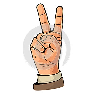 Female hand sign victory sign , or peace sign or scissors.