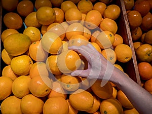 A female hand takes a sunkist orange photo