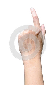 Female hand touching or pointing to something