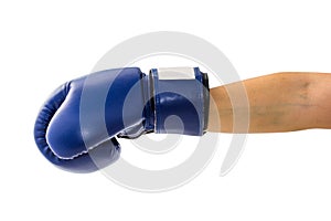 Female hand wearing boxing glove hitting forward or showing.